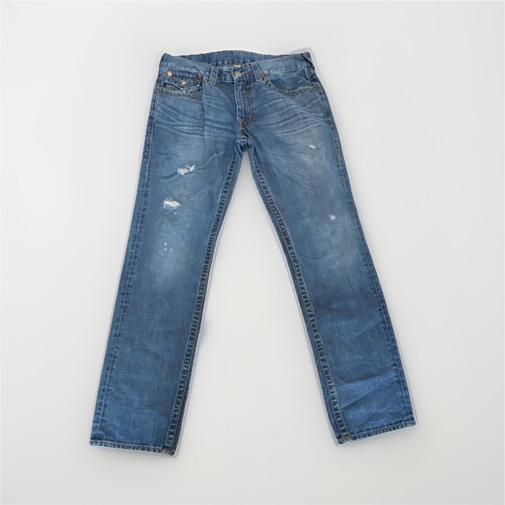 True Religion World Tour Slim Fit Distressed Blue Denim Jeans Flap Pocket‎ 33x33